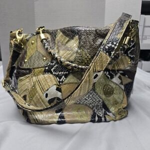 Braciano Hobo Bag Womens‎ Large Multicolor Patchwork Faux Leather Gold Lining